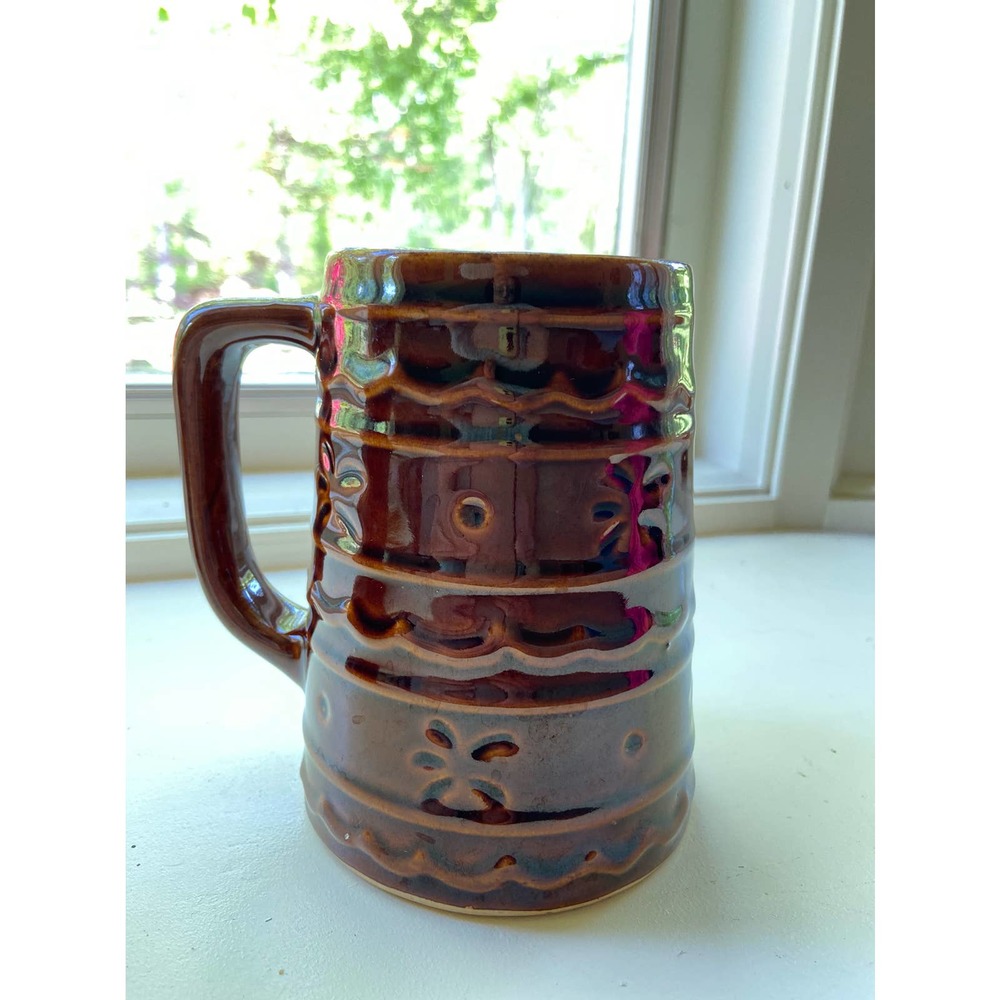 Pair of Marcrest Daisy Dot Mug Brown Pottery Vintage Beer Stein